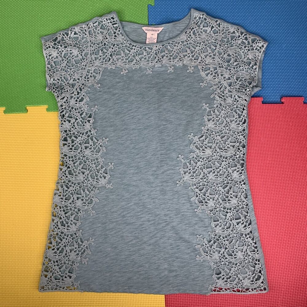 Sundance Women's XS Crochet Lace Lily Paramour Short Sleeve Boho Top Crochet